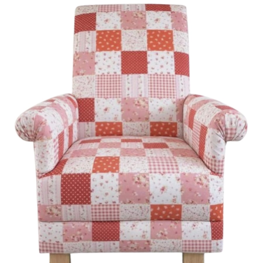 Girls Patchwork Fabric Armchair Chair Kids Seat Nursery Bedroom Floral Red Pink