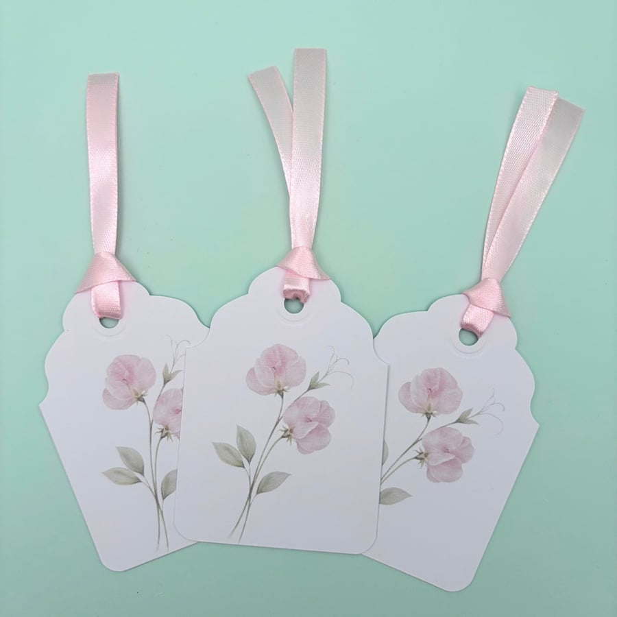 Sweet Pea Birth Flower Gift Tags - Set of 3 Botanical April Flower Tags