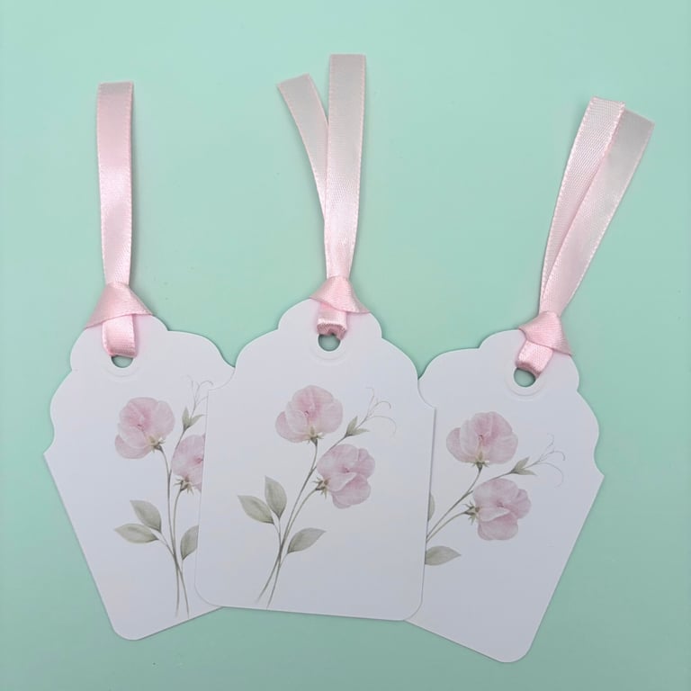 Sweet Pea Birth Flower Gift Tags - Set of 3 Botanical April Flower Tags