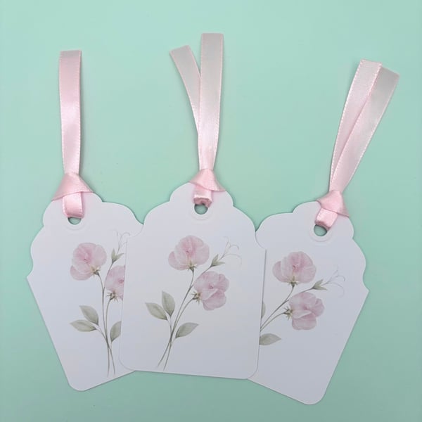 Sweet Pea Birth Flower Gift Tags - Set of 3 Botanical April Flower Tags