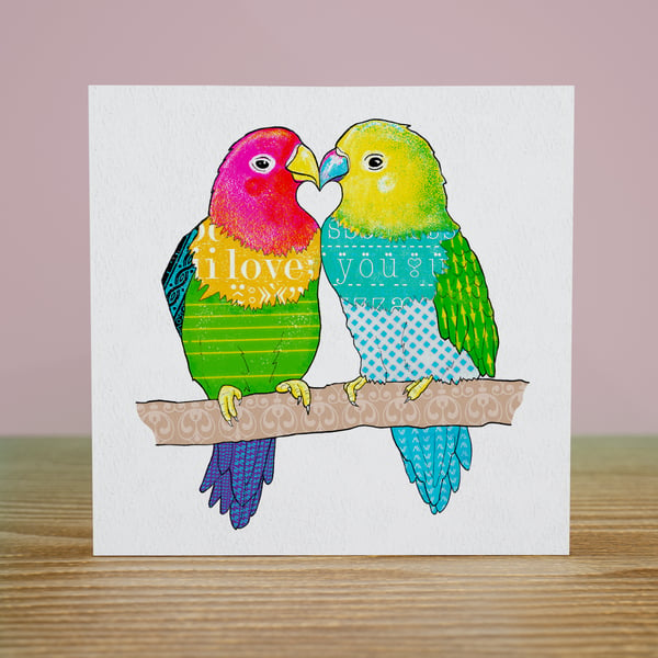 Love Birds 'I love you' greetings card – Blank inside, FSC certified, 148x148mm