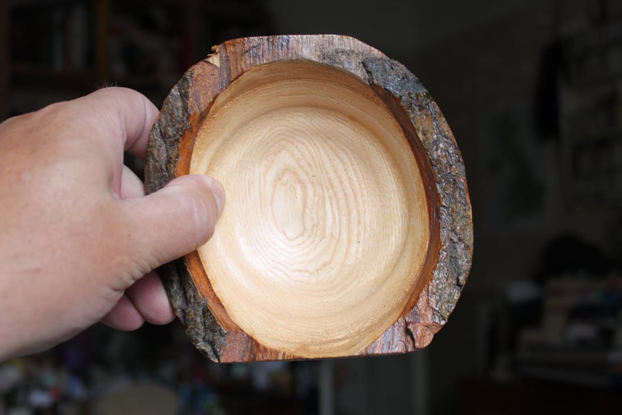  Ash Bowl with Bark and two flat sides