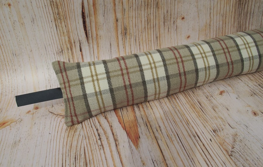 Sand Tartan Check Fabric Draught Excluder 1.9kg heavyweight