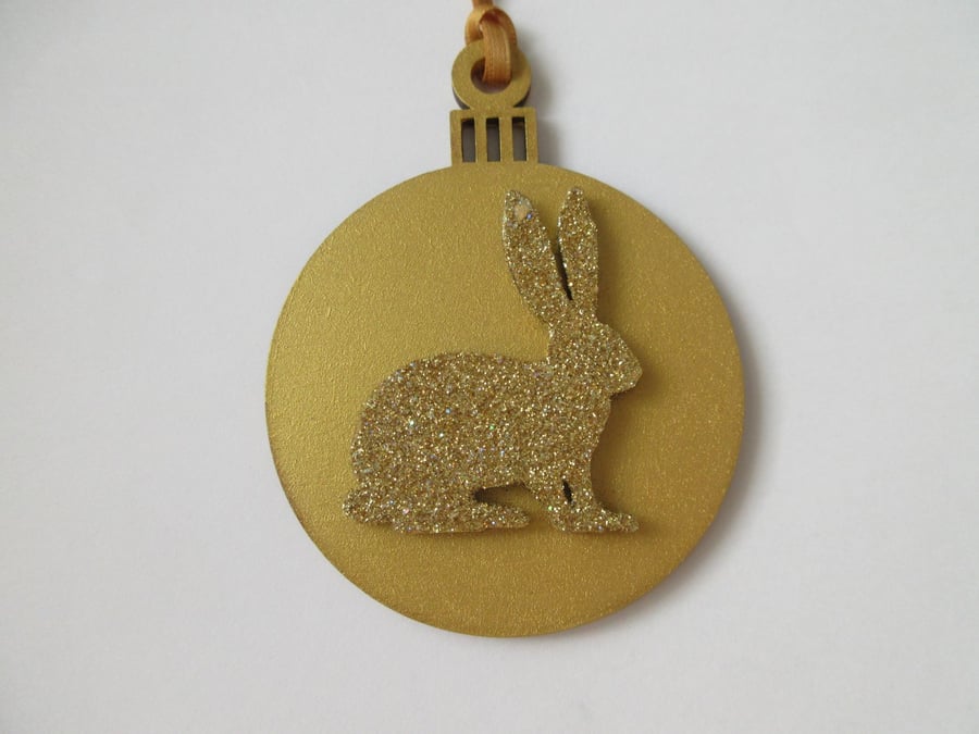 Christmas Tree Hanging Decoration Bauble Gold Bunny Rabbit SLIGHT SECOND