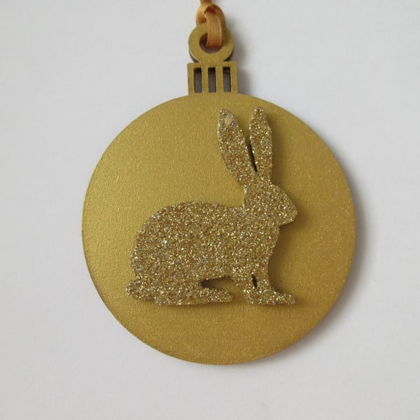 Christmas Tree Hanging Decoration Bauble Gold Bunny Rabbit SLIGHT SECOND