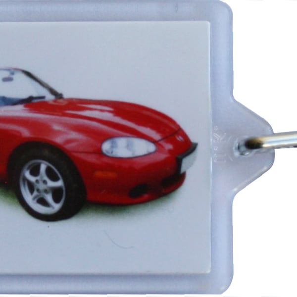 Mazda MX-5 Mk2 2003 (Red) - Keyring with 50x35mm Insert - Car Enthusiast
