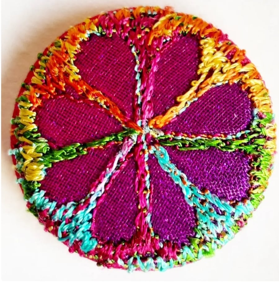 Buttons 1 inch button Hand Dyed Silks and Cottons Free Machine Embroidery Button