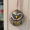 Hanging owl home decor painted pebble 