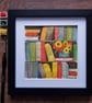 Three whimsical bookshelves with sunflowers and poppies, framed original artwork
