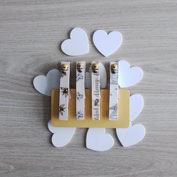 Set 4 Magnetic Pegs, Fridge Magnet, Office Magnet, Bee Gift, Bee Magnet