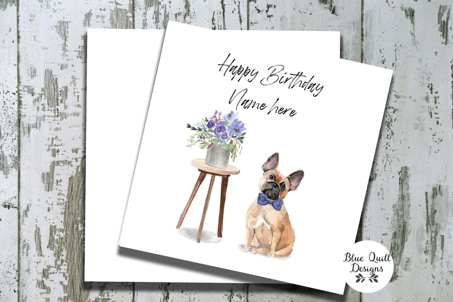French Bulldog Watercolour Print Personalised Birthday Card