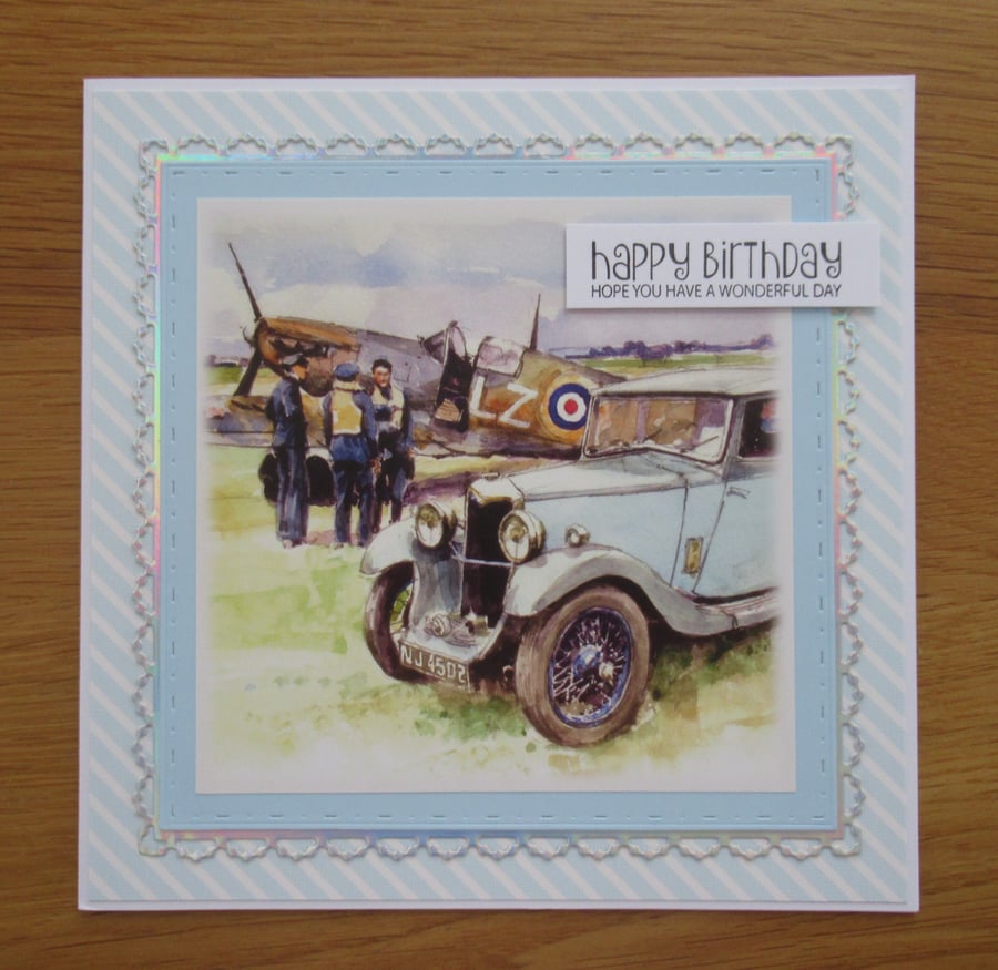 WW2 Plane - Birthday Card - Blue