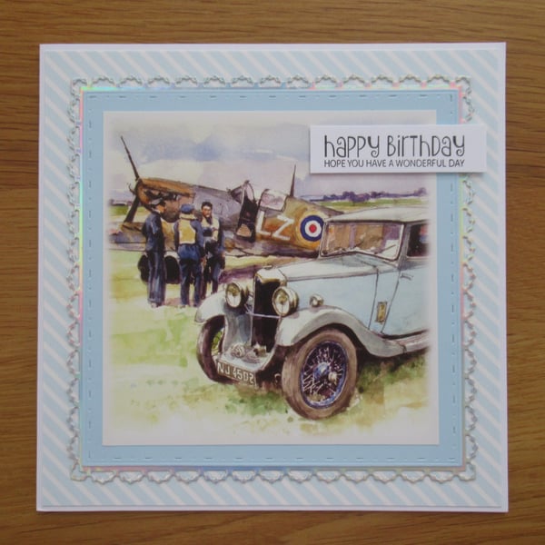 WW2 Plane - Birthday Card - Blue