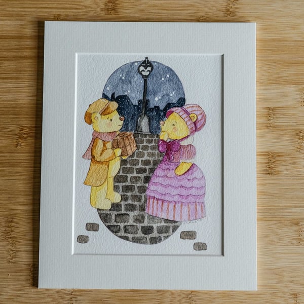 Watercolour Teddy Bear Illustration - Victorian Street