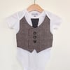 6 to 9 months Waistcoat and tie baby boy bodysuit in grey