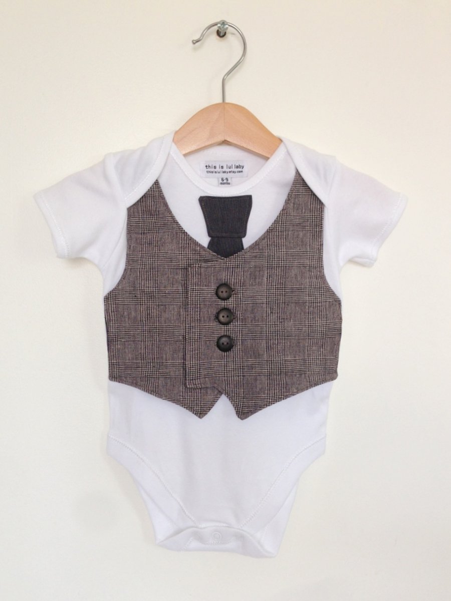 6 to 9 months Waistcoat and tie baby boy bodysuit in grey