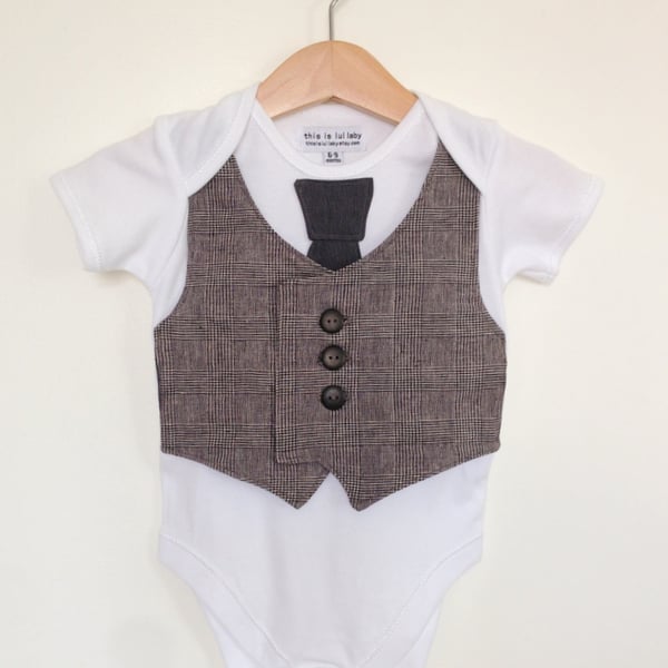 6 to 9 months Waistcoat and tie baby boy bodysuit in grey