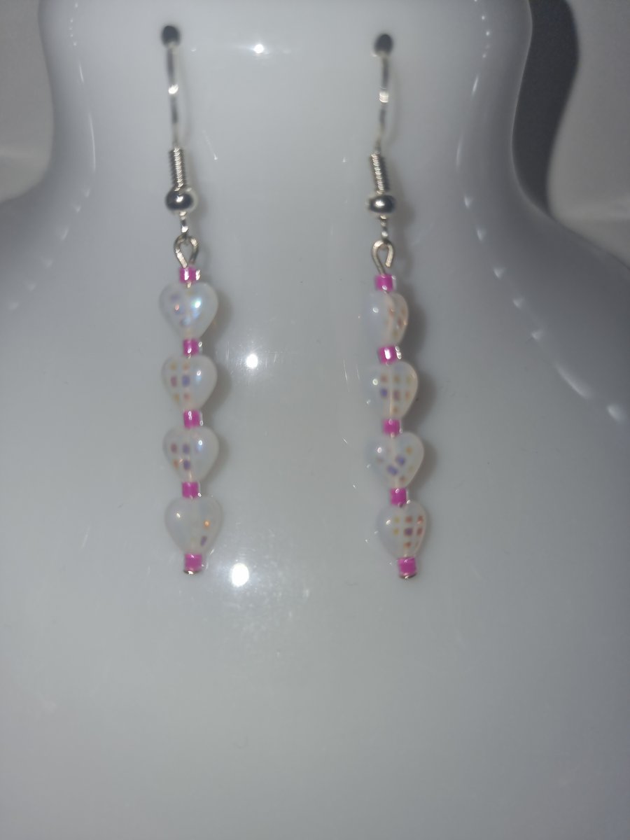 Small white heart bead earrings