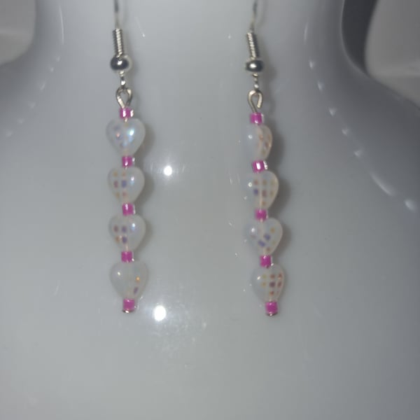 Small white heart bead earrings
