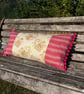 Long linen feature cushion with pompom trim - Image 1