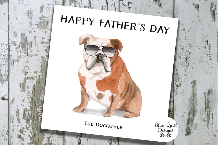 English Bulldog Watercolour Print Personalised Father's Day Card