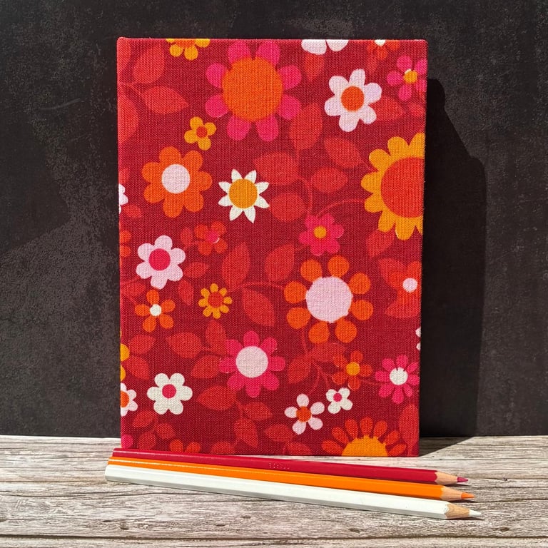 Handstitched 1960s Vintage Dekoplus Fabric Covered A5 Journal, Marigold Yellow