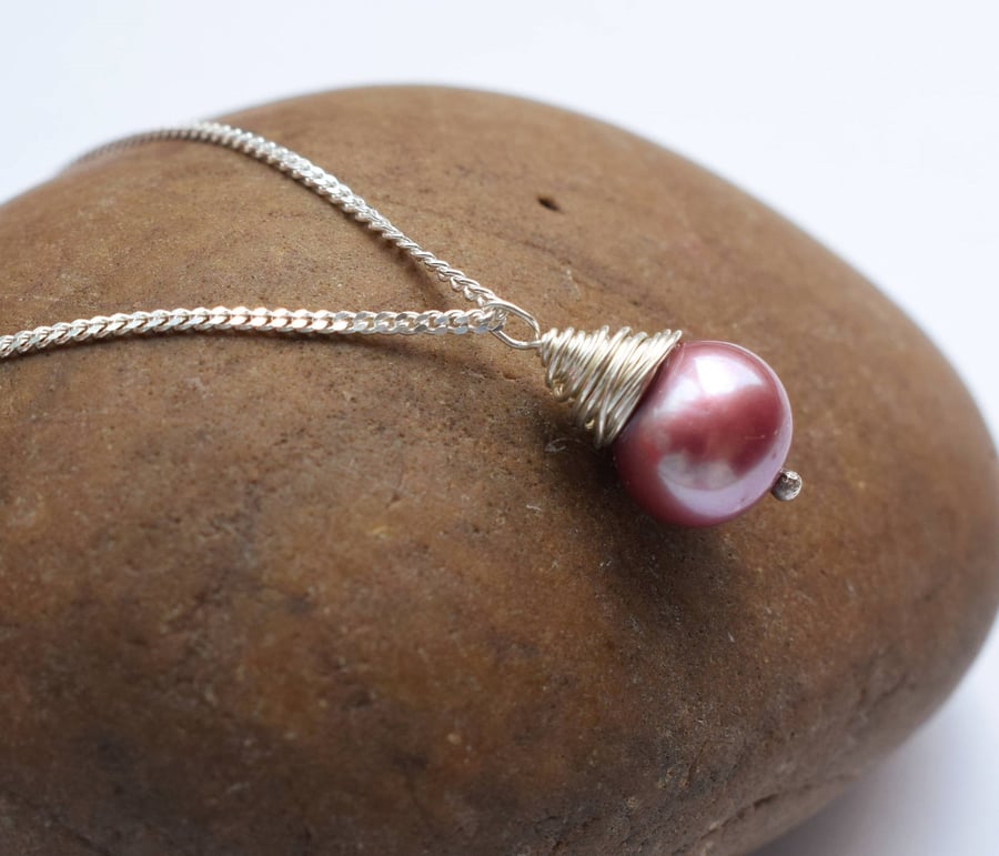 Pearl Necklace - Wire-wrapped Pink Pearl Jewellery, Wedding