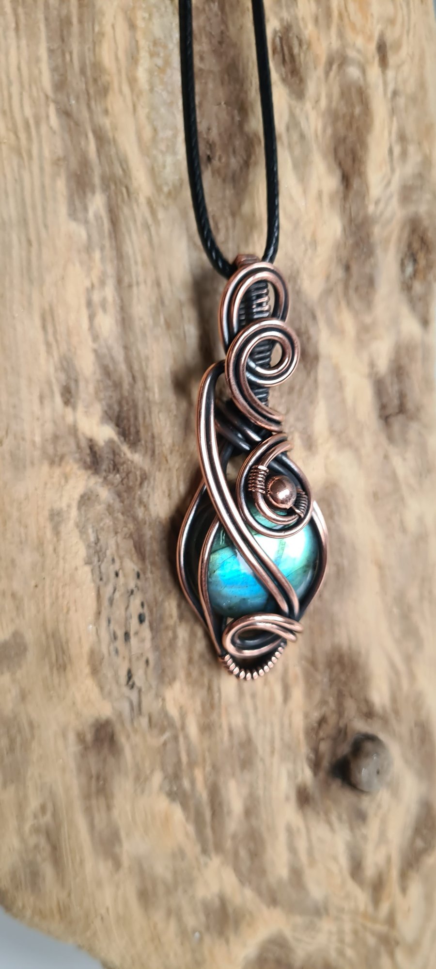 Handmade Natural Blue Labradorite & Copper Pendant Necklace Gift Boxed Jewellery