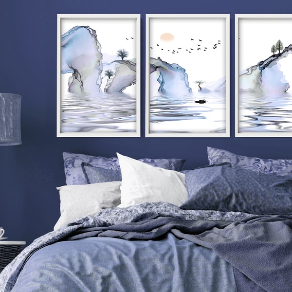 Office decor Set x 3 Wall art Prints, Home decor Japanese art, calming zen wall 