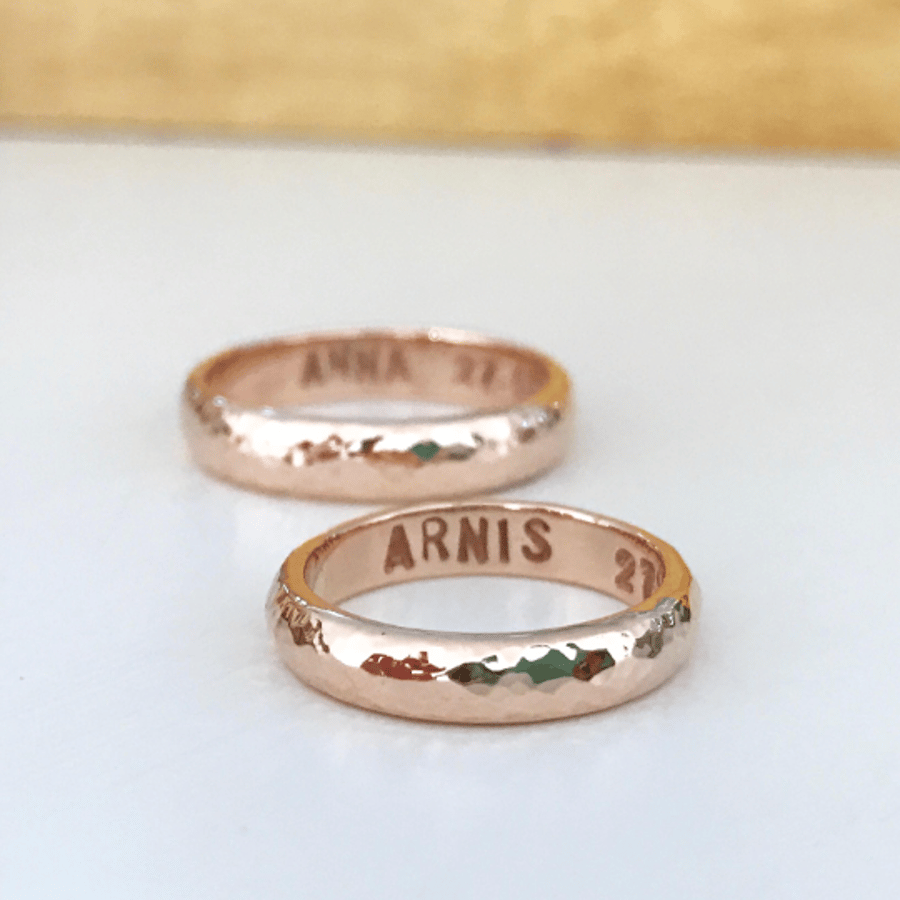 9ct Rose Gold Hammered Finish Personalised Ring