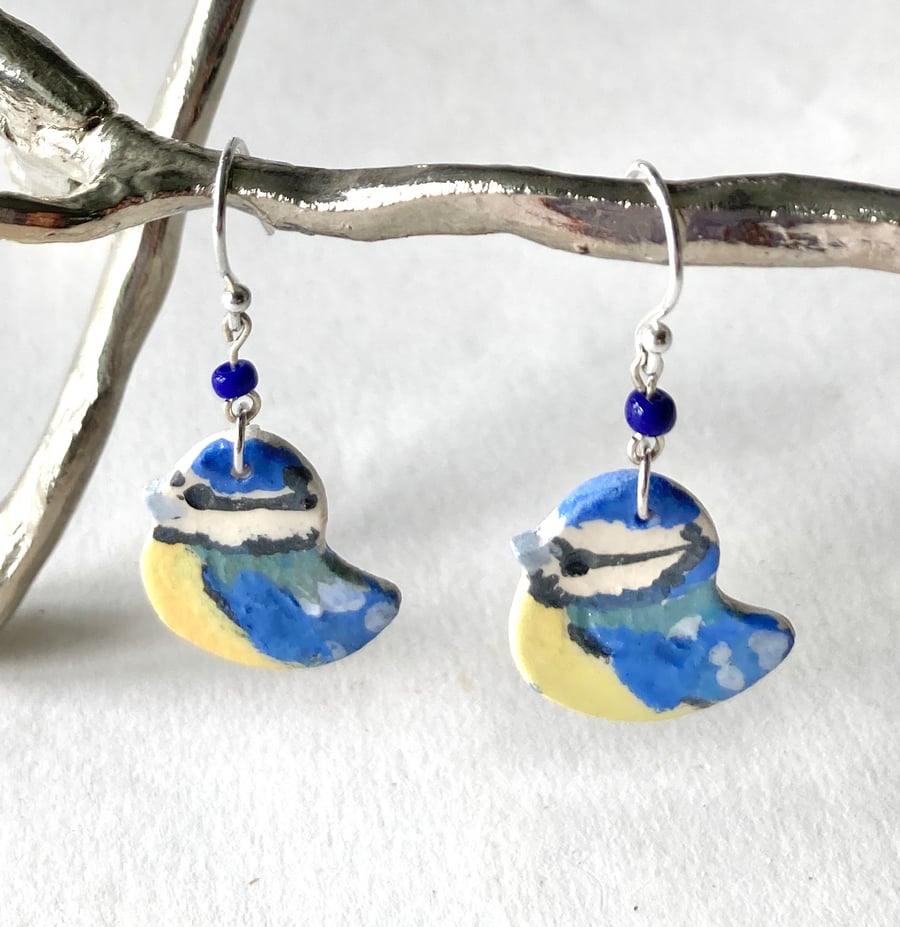 Blue Tit drop earrings 