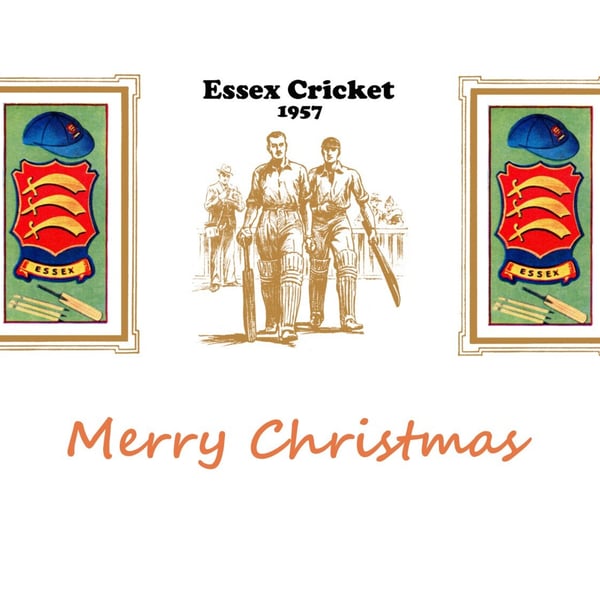 Christmas card cricket vintage 1957 Essex badge design. FREE UK P&P