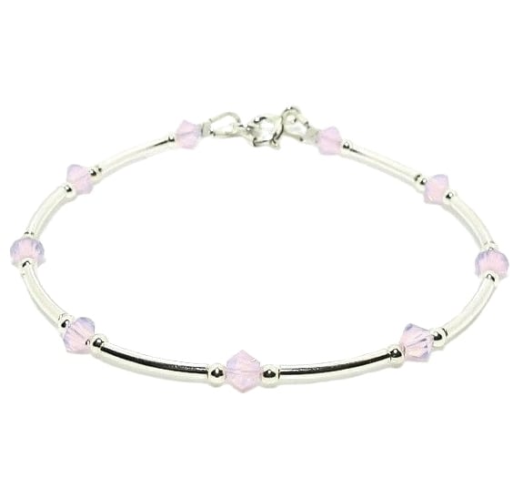 Elegant Pink Opal Premium Crystals & Sterling Silver Bangle Bracelet