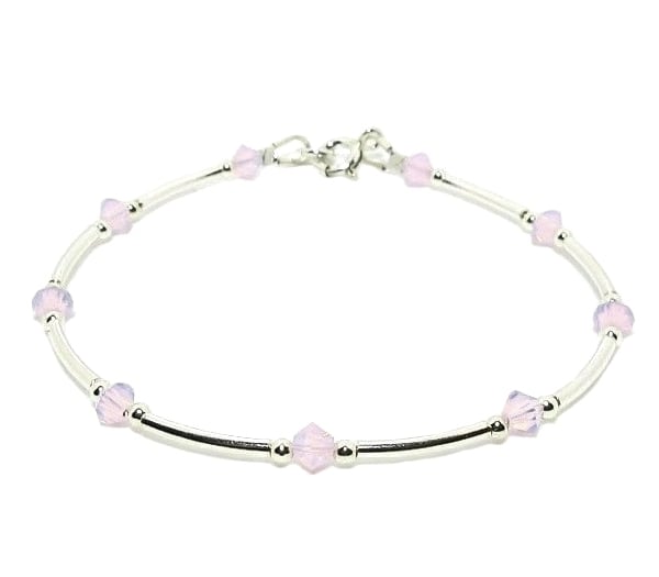 Elegant Pink Opal Premium Crystals & Sterling Silver Bangle Bracelet