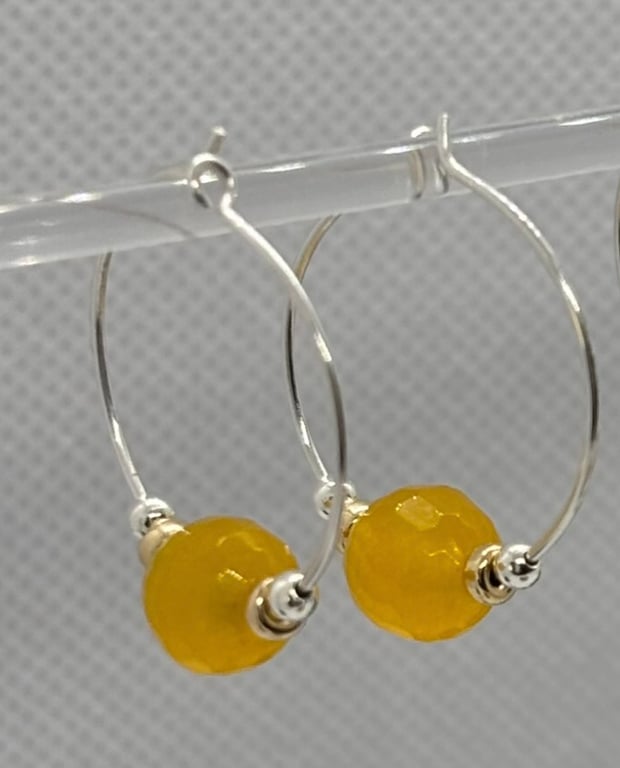 Yellow chalcedony hoop earrings