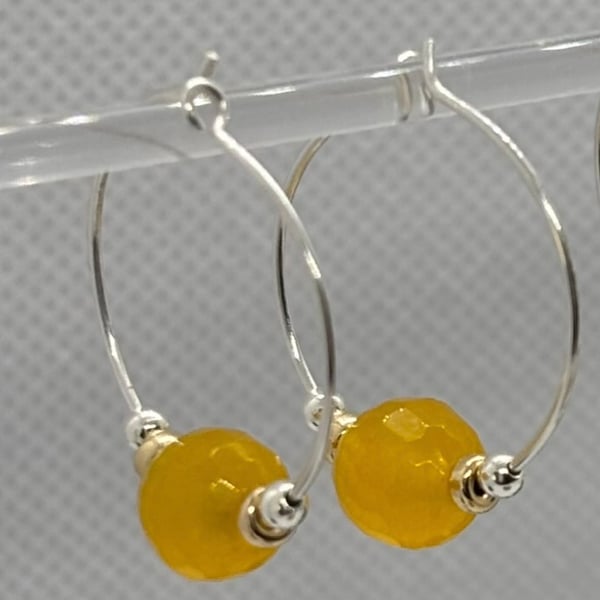 Yellow chalcedony hoop earrings