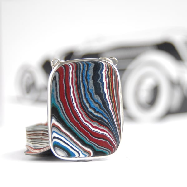 Large dog tag style Harley fordite pendant