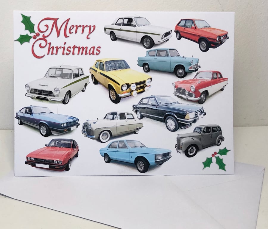 Ford Classic Cars Xmas Cards (5x7in) - Seasons Greetings or Merry Christmas