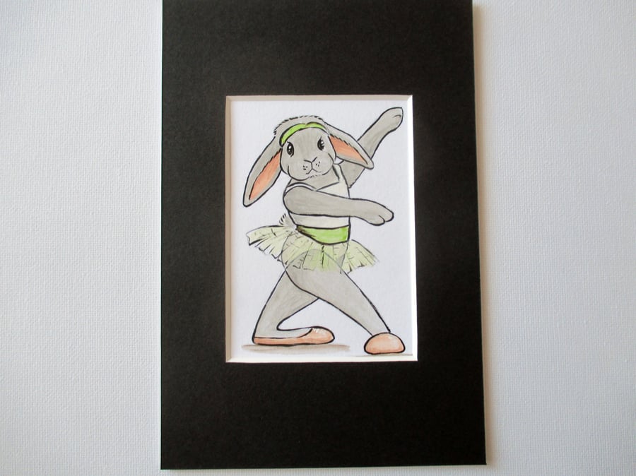 ACEO Bunny Rabbit Ballet Dancing Dancer Miniature Original Painting Picture