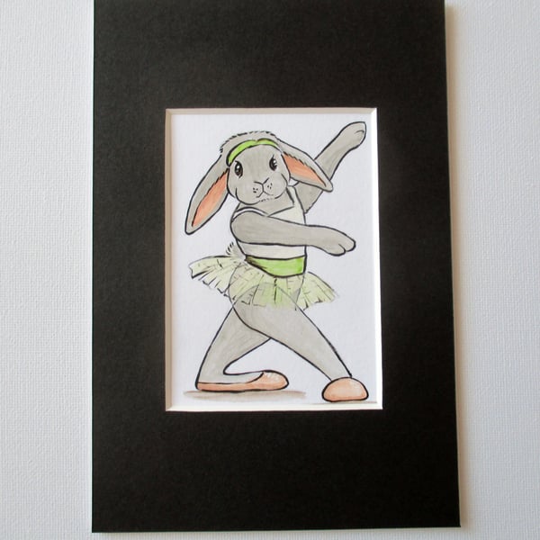 ACEO Bunny Rabbit Ballet Dancing Dancer Miniature Original Painting Picture