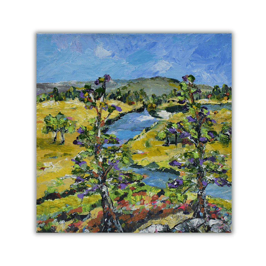 Original painting -  canvas panel - Scottish landscape - trees- ready to hang
