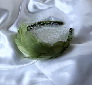 Pia - Green Feather Fascinator - Special Occasion - Wedding Guest
