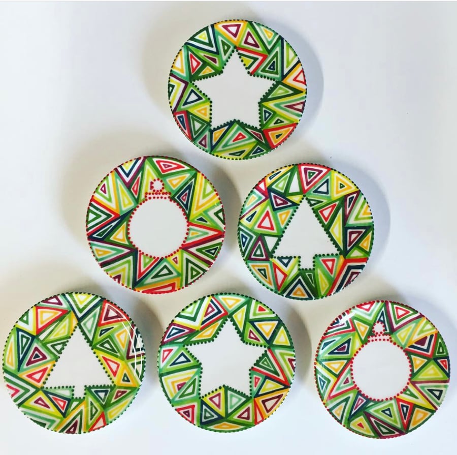 SALE Set of 6 Hand Painted Mini Festive Tapas Plates