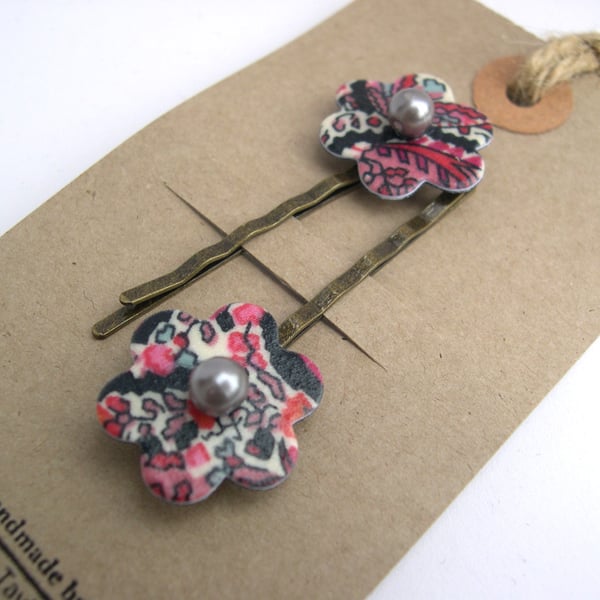 Hardened  Fabric Flower Hairclips