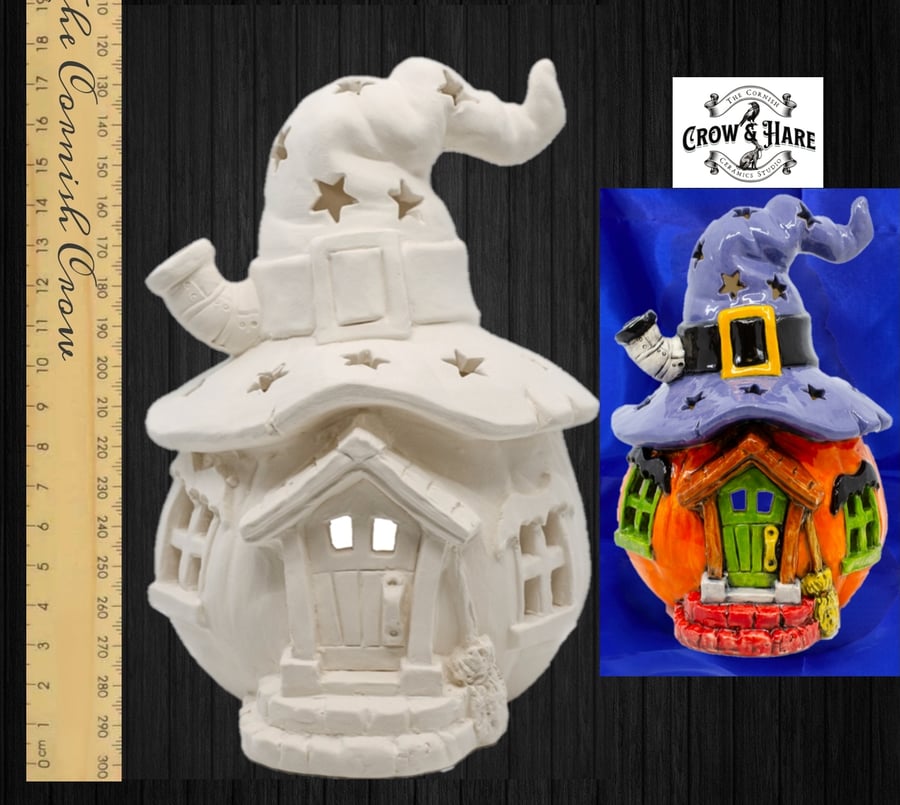 Ready to paint at home pottery Witches lantern lamp night light ceramic bisque  