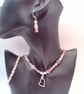 Pink Rhinestone Heart on a Pink Bead Necklace, Bracelet & Earrings, Gift for Her - Image 6