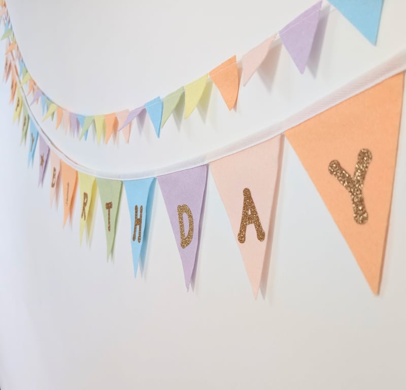 Felt Pastel Rainbow Happy Birthday Bunting - Reusable and Customisable Banner