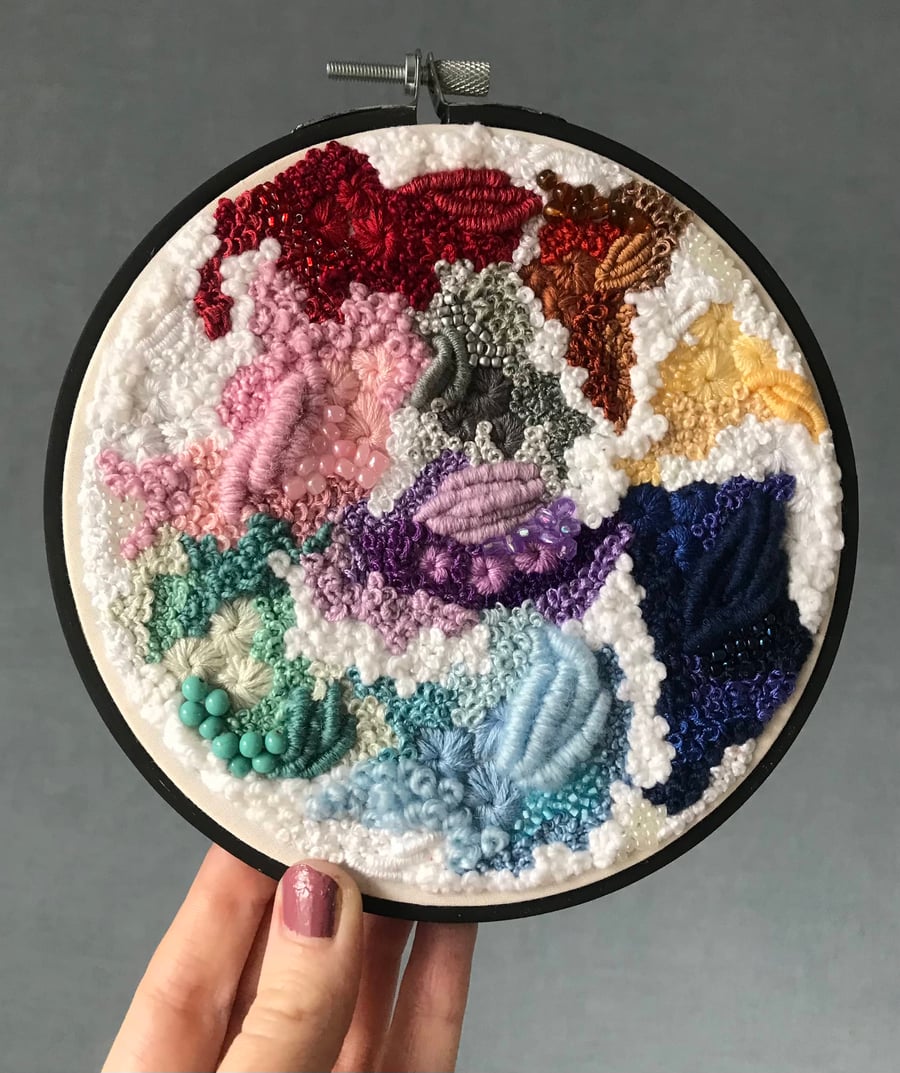 Pops of colour a hand embroidered art piece