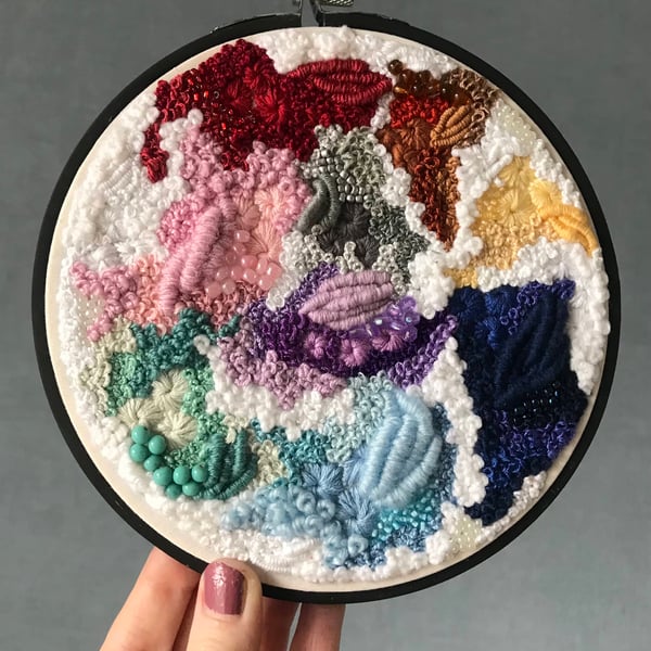 Pops of colour a hand embroidered art piece