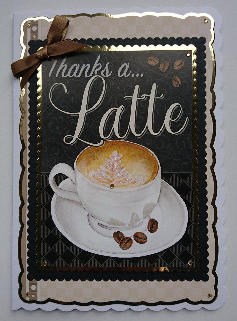 Coffee Thank You Card Thanks a Latte Coffee Beans Happiness in a Cup